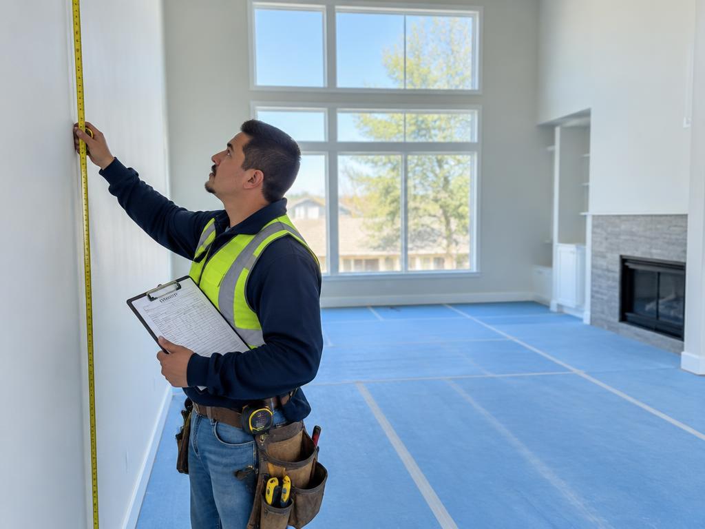 Contractor measuring an interior wall before preparing an estimate